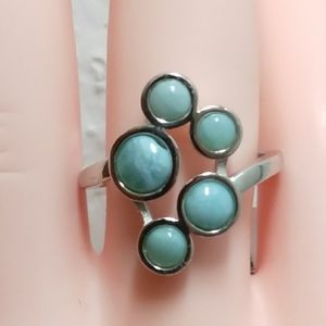 .925 Silver Rare Larimar Stone Luxury‎ Women's Wedding Rings Sz 6.5